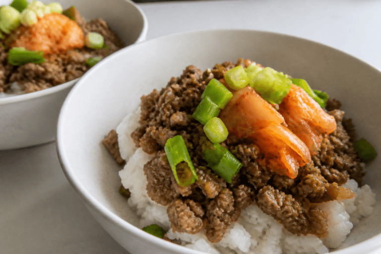 Korean bbq ground beef rice bowl