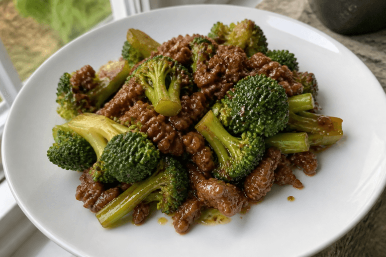 Honey garlic ground beef and broccoli stir fry