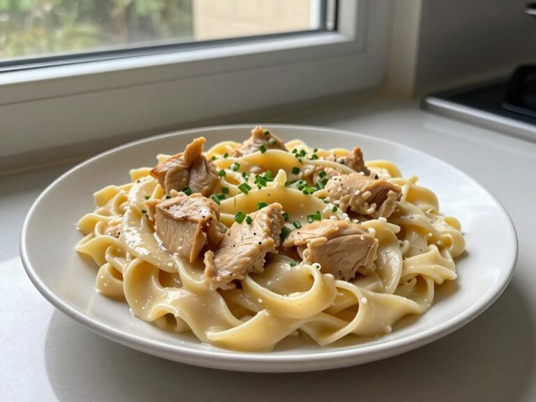 Low calorie chicken alfredo – a lighter creamy pasta dinner