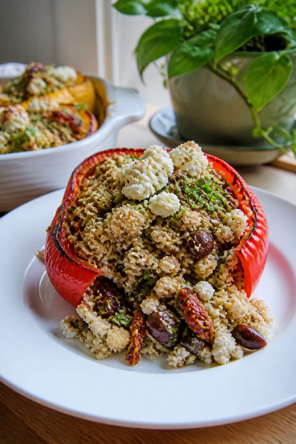 Mediterranean Stuffed Peppers With Feta And Herbs - A Fresh And Easy Dinner 1 Same recipe photoshoot, same home kitchen, same natural window light, same smartphone camera style,