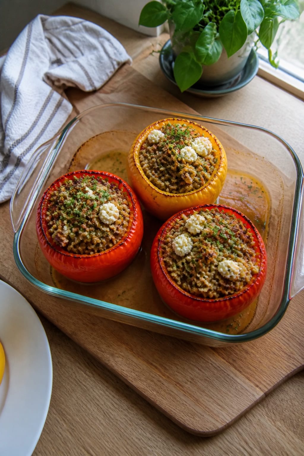 Mediterranean Stuffed Peppers With Feta And Herbs - A Fresh And Easy Dinner 2 Same recipe photoshoot, same home kitchen, same natural window light, same smartphone camera style,