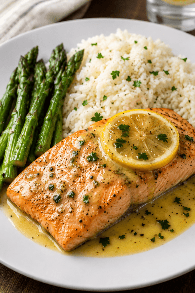 Baked salmon with lemon butter sauce