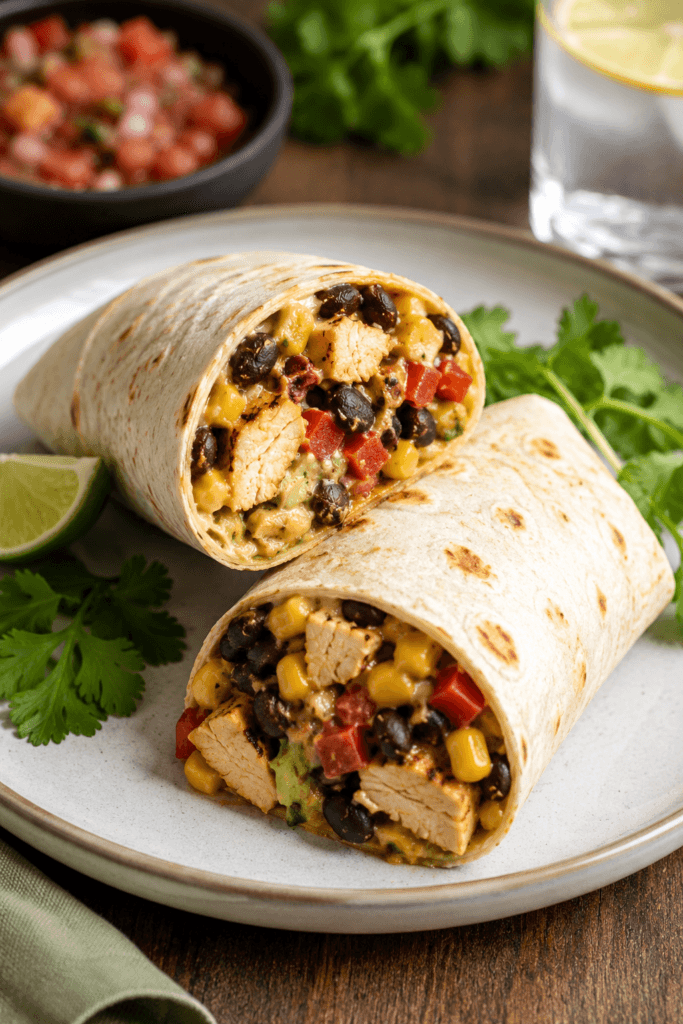Southwest Chicken Wraps With Black Beans And Corn 2 Southwest chicken wraps with black beans and corn