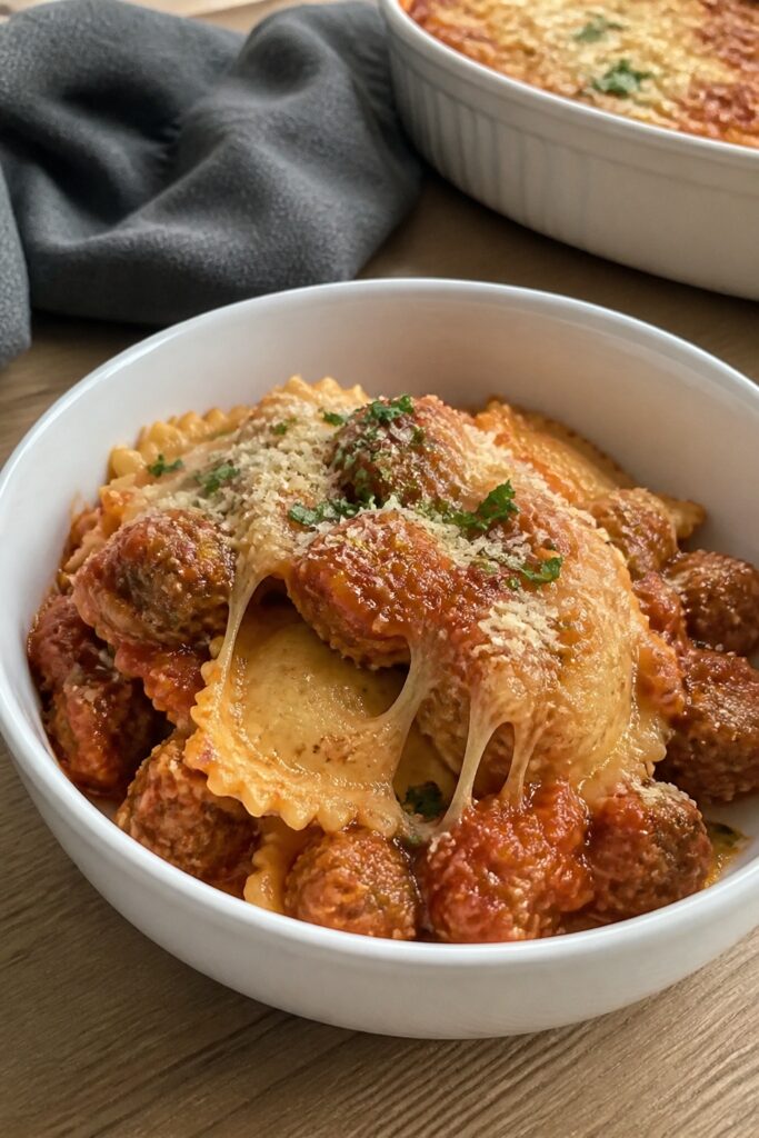 Italian Sausage And Ravioli Casserole - Easy Weeknight Comfort Food 1 Same recipe photoshoot, same home kitchen, same natural window light, same smartphone camera style,