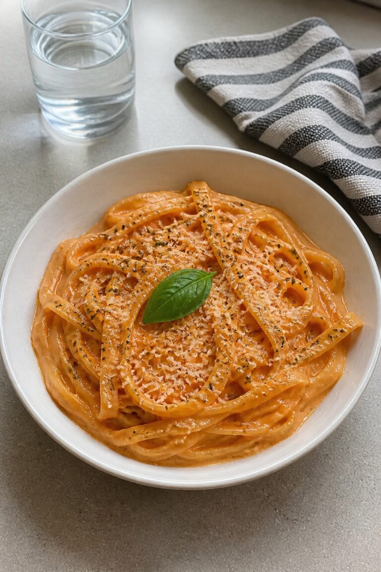 Roasted red pepper alfredo pasta