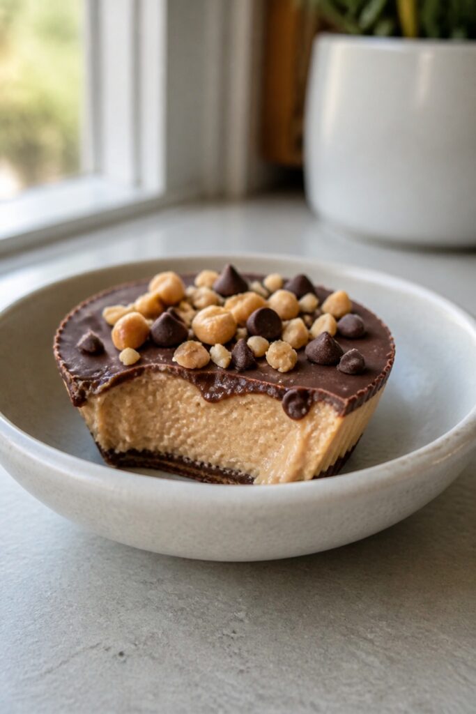 Chocolate Peanut Butter Greek Yogurt Cups - Easy No-Bake Snack Cups 2 Same recipe photoshoot, same home kitchen, same natural window light, same smartphone camera style,