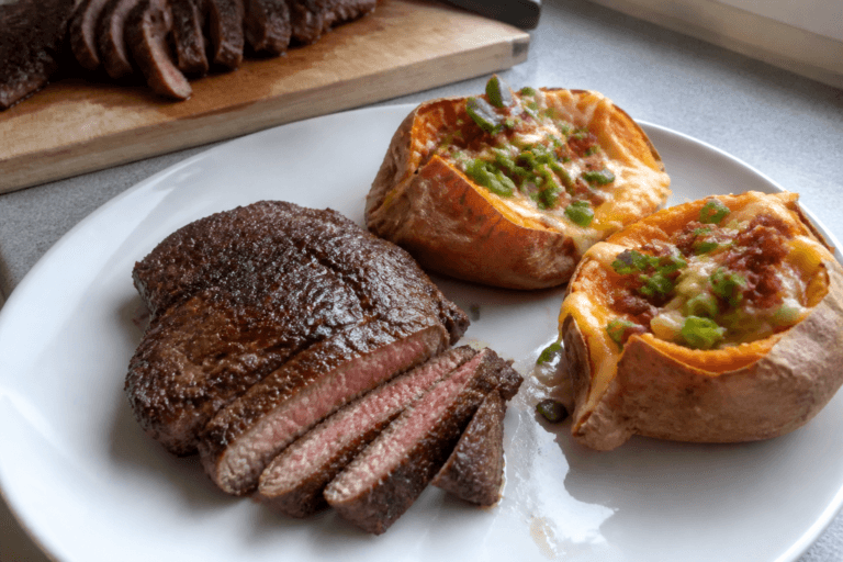 Cajun steak with loaded baked sweet potatoes – a bold, easy dinner
