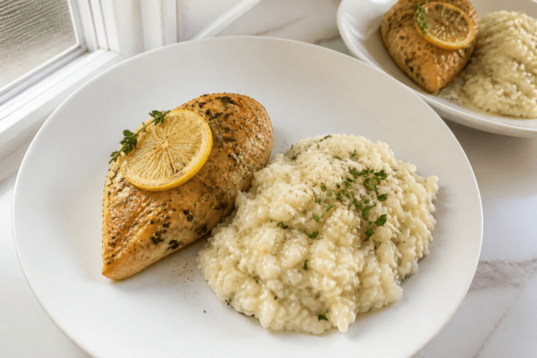 Lemon herb chicken with parmesan risotto