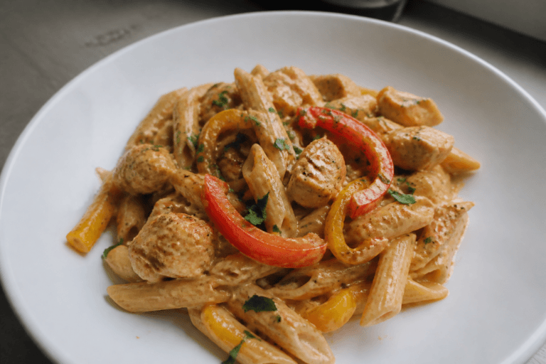 Creamy cajun chicken pasta with roasted peppers