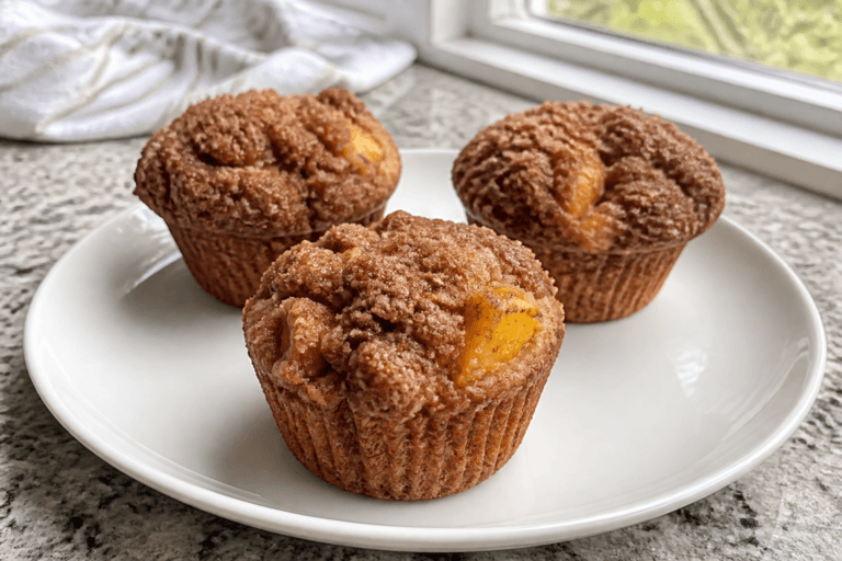 Peach muffins with cinnamon streusel topping