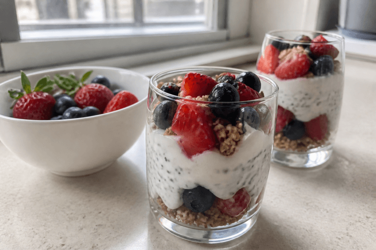 Chia yogurt parfait with fresh berries – a simple, fresh breakfast